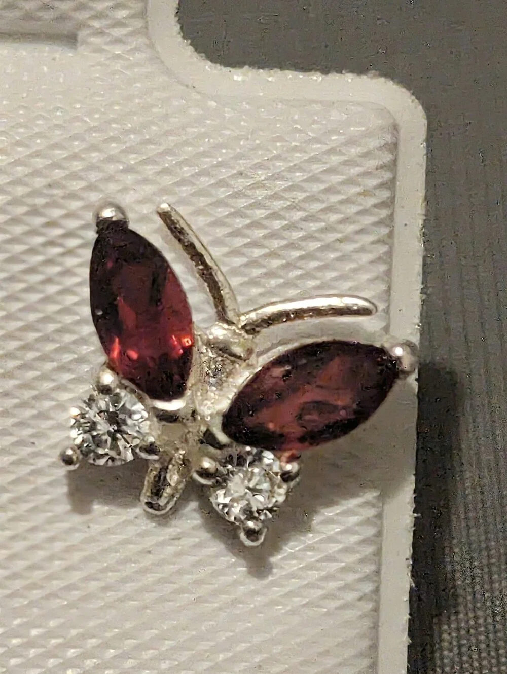 Garnet And CZ Butterfly Earrings Post Back  Set In 925 Sterling Silver